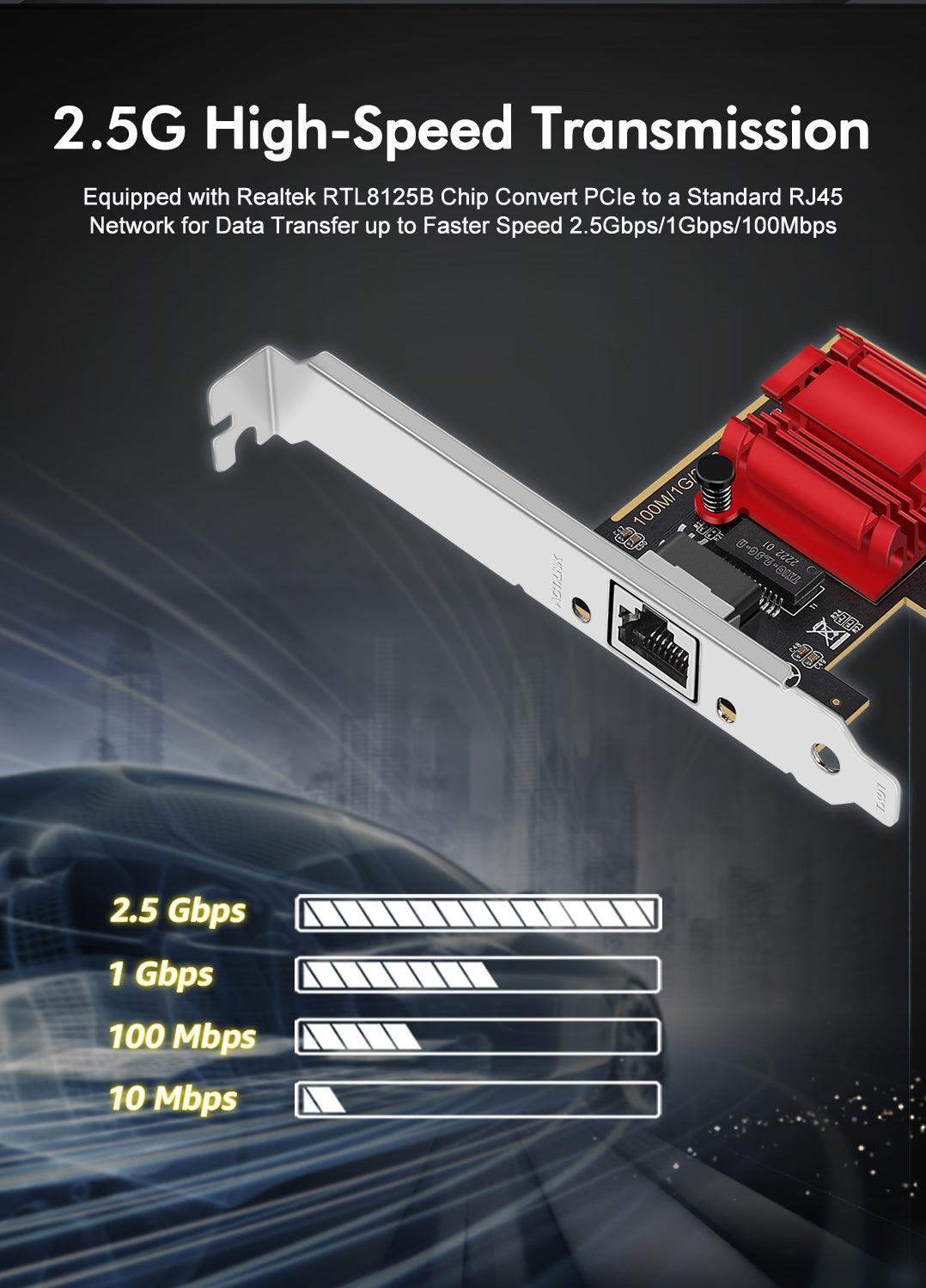 2.5Gb PCIe Network Card, NICGIGA 2.5 Gigabit Ethernet Interface Adapter, with Realtek RTL8125B, Wake on LAN, 2.5G NIC Compliant Windows/Linux/MAC OS