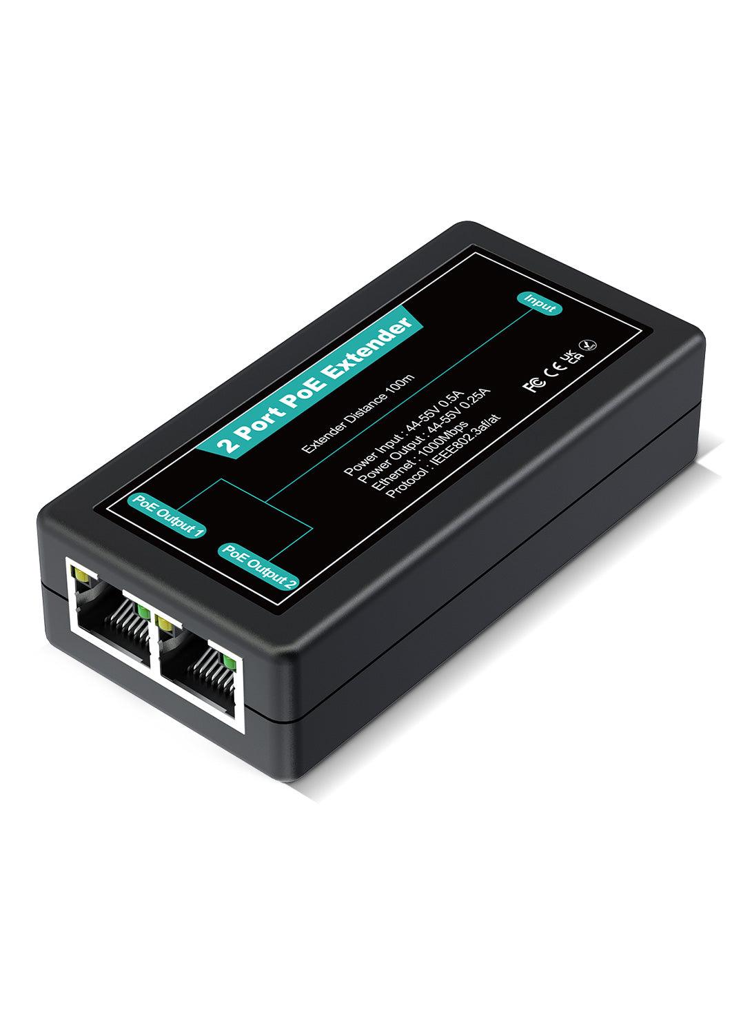 1 in 2 Out Gigabit PoE Extender, NICGIGA 2 Port PoE Repeater 100 Meters(328 ft),IEEE 802.3af/at Power Over Ethernet PoE Splitter to 2 PoE Devices Like IP Cameras, IP Phone, Wireless AP