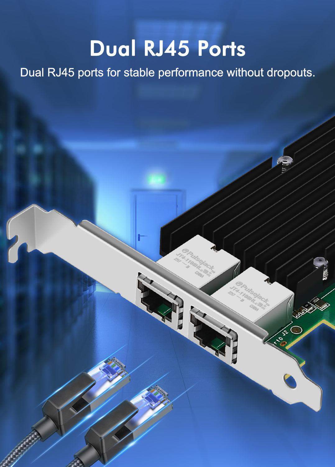 10Gb Dual LAN Base-T PCI-e Network Card, Intel X540 Controller, NICGIGA 10Gbps Ethernet Adapter, 2 * 10Gbe RJ45 Port , 10G NIC Card, Support Windows/Windows Server/Linux/Vmware/ESX