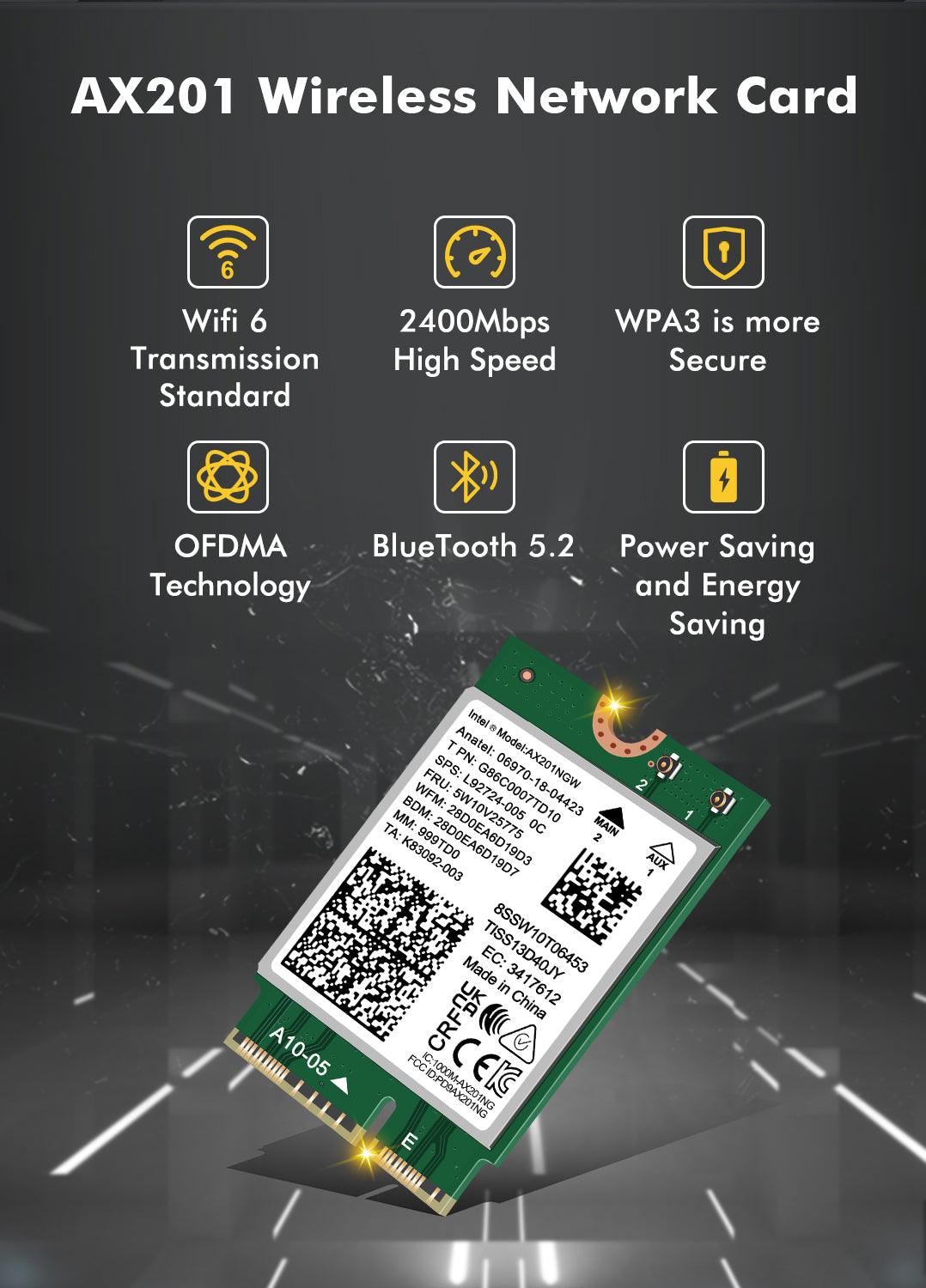 WiFi 6 Wireless Card Intel AX201 NGW M.2: CNVio2, Bluetooth 5.2, 2400Mbps Network Adapter for Laptop Support Windows 10/11 (64bit) Only Available with Gen Intel 10+ CPU