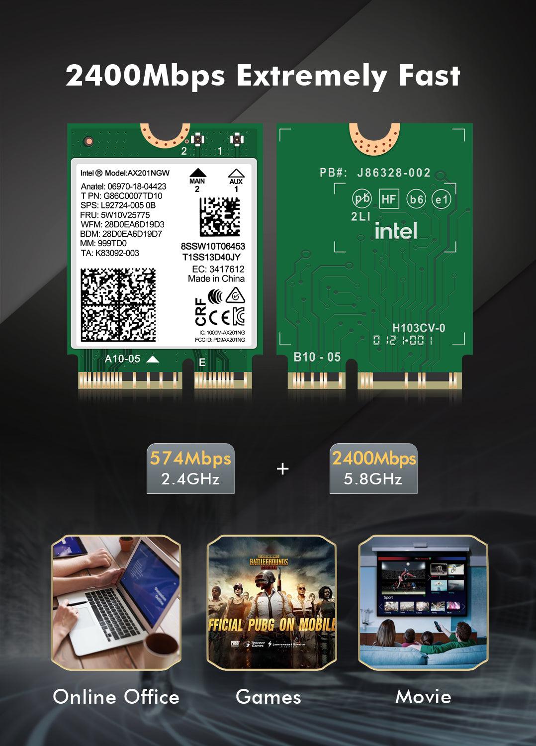 WiFi 6 Wireless Card Intel AX201 NGW M.2: CNVio2, Bluetooth 5.2, 2400Mbps Network Adapter for Laptop Support Windows 10/11 (64bit) Only Available with Gen Intel 10+ CPU