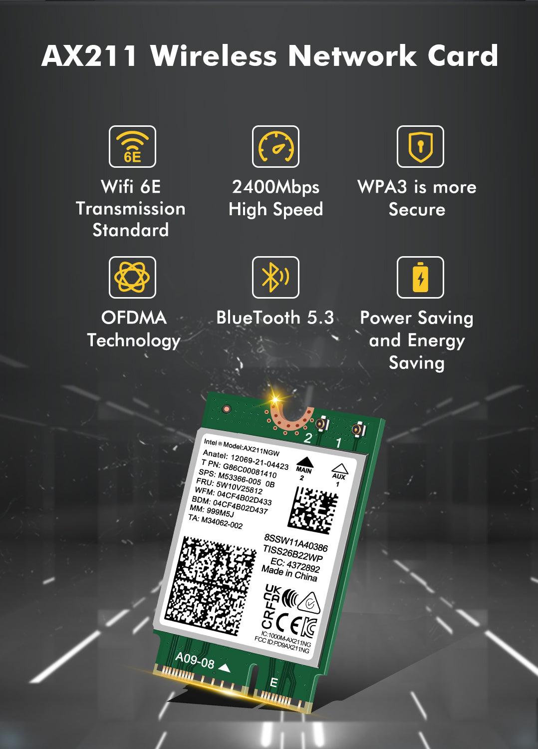 WiFi 6E Wireless Card Intel AX211 NGW M.2: CNVio2, Bluetooth 5.3, Tri-Band 5400Mbps, Network Adapter for Laptop Support Windows 10/11 (64bit), Linux, Chrome OS. Only Available with Gen Intel 12+ CPU