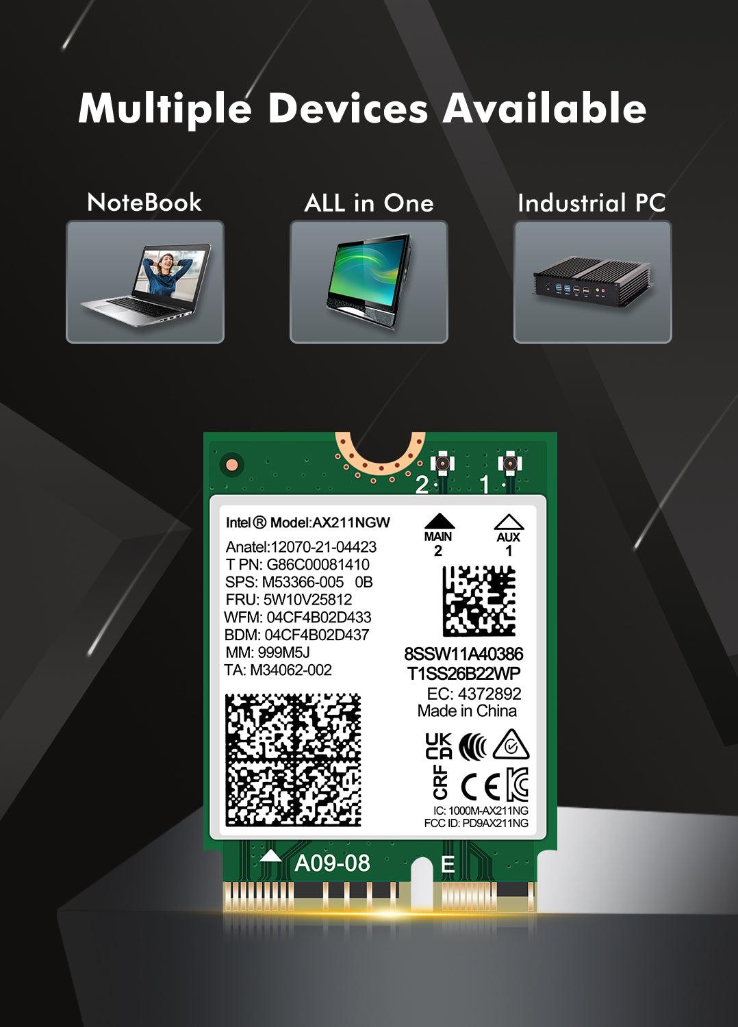 WiFi 6E Wireless Card Intel AX211 NGW M.2: CNVio2, Bluetooth 5.3, Tri-Band 5400Mbps, Network Adapter for Laptop Support Windows 10/11 (64bit), Linux, Chrome OS. Only Available with Gen Intel 12+ CPU