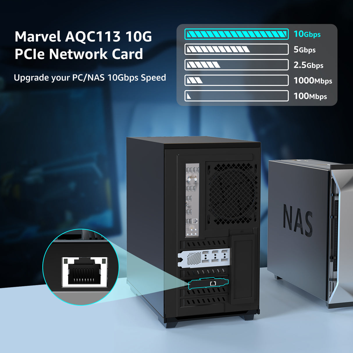 Carte réseau PCI-e 10G Base-T, contrôleur Marvell AQtion AQC113C, adaptateur Ethernet NICGIGA 10 Go, carte NIC port RJ45 10 Gbe, Windows 10/11/Windows Server/Linux