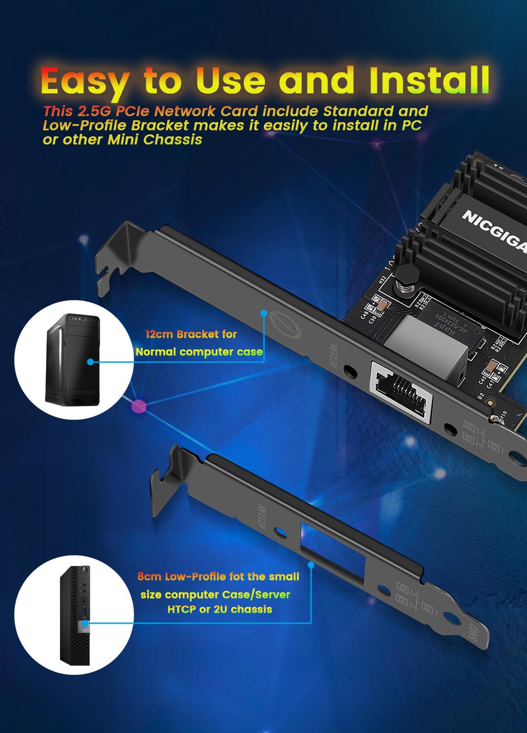 NICGIGA 2.5G Base-T PCIe Network Adapter, Realtek RTL8125B 2.5Gbps/1Gbps/100Mbps PCI Express Gigabit Network Card Convert to Ethernet RJ45 LAN Port for Gaming/Office, Support Windows/Linux - NICGIGA