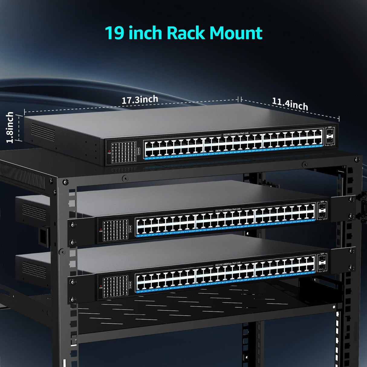 48 Port Gigabit PoE Switch Unmanaged with 48 Port IEEE802.3af/at PoE+@400W, 2 x 1G SFP, NICGIGA 50 Port Network Power Over Ethernet Switch, Desktop/Rackmount - NICGIGA