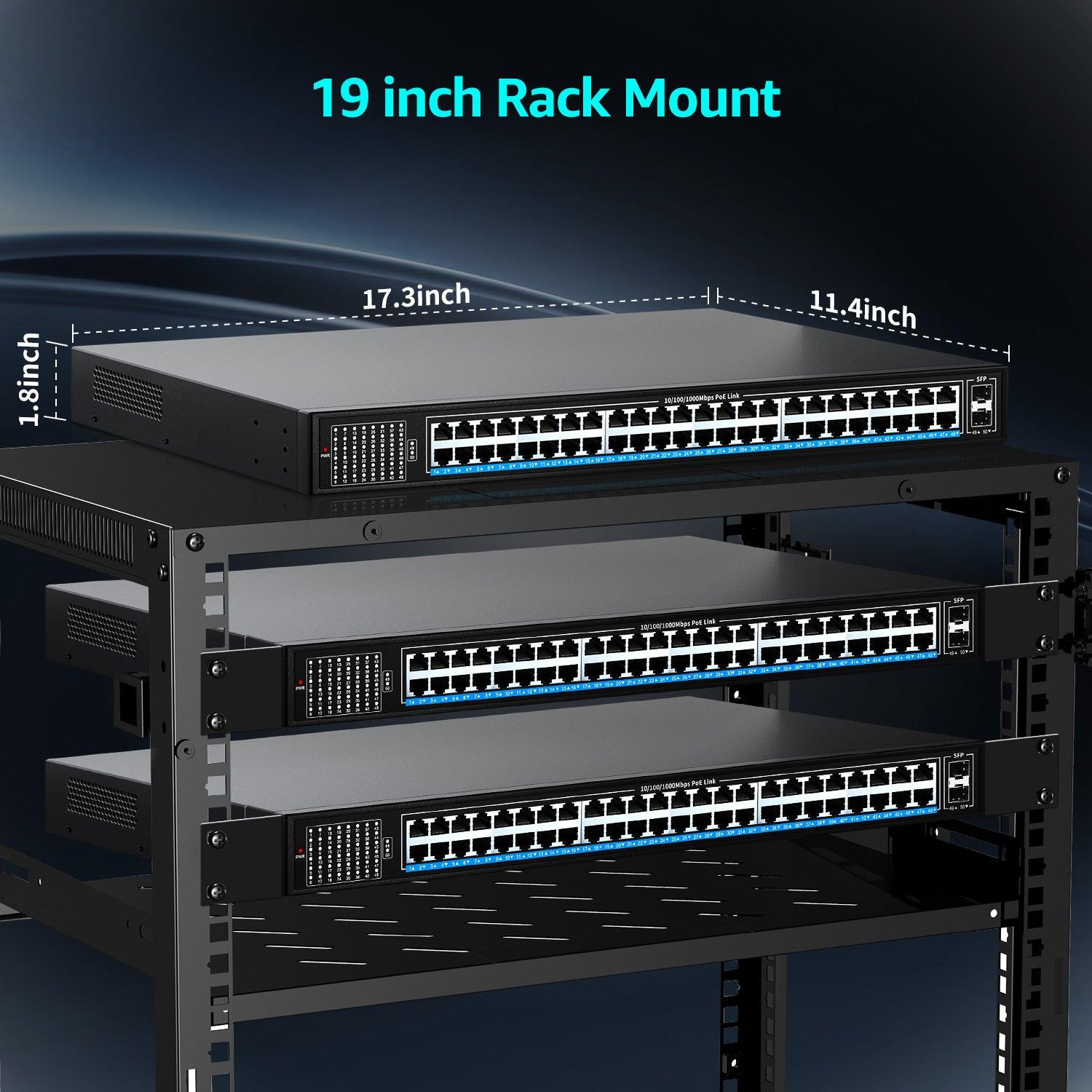 48 Port Gigabit PoE Switch Unmanaged with 48 Port IEEE802.3af/at PoE+@400W, 2 x 1G SFP, NICGIGA 50 Port Network Power Over Ethernet Switch, Desktop/Rackmount - NICGIGA