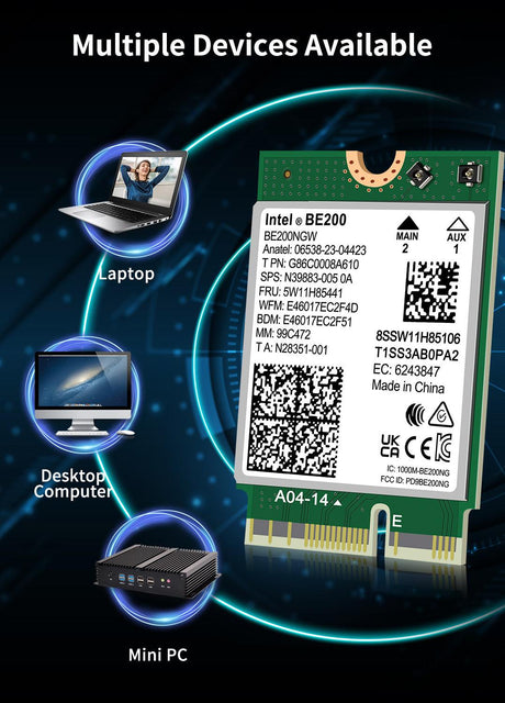 NICGIGA WiFi 7 Wireless Card Intel BE200 NGW, Bluetooth 5.4, 5800Mbps M.2/NGFF Network Support Windows 10/11 (64bit), Linux, Not Support AMD. Ideal for WiFi7/WiFi6E/WiFi6/WiFi5 Router and Wireless AP - NICGIGA