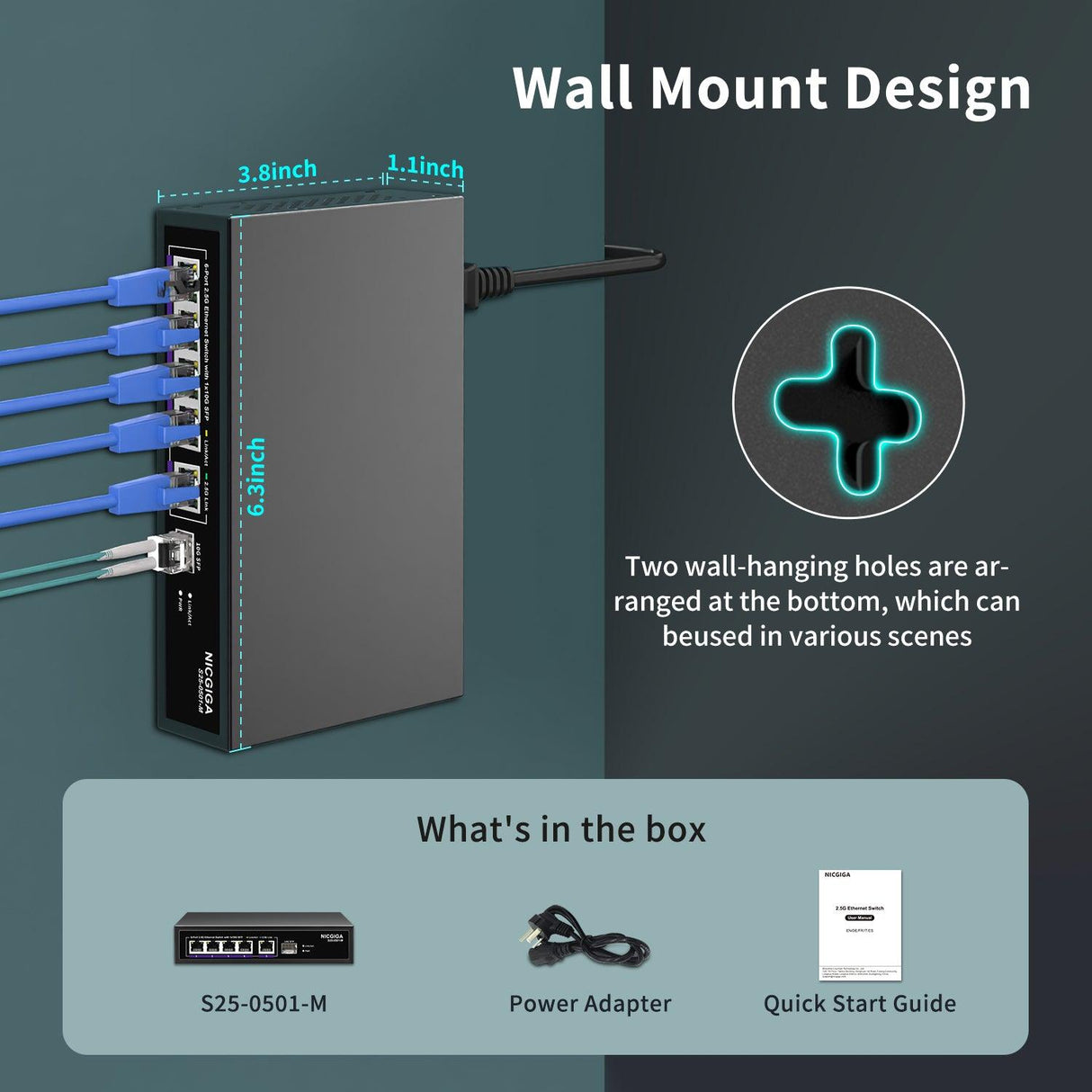 6 Port 2.5G Web Smart Managed Ethernet Switch, 5x2.5Gbps Base-T&1x 10Gbps SFP Uplink, QoS/VLAN/IGMP/LAG Network Function, Ideal for 2.5Gb Network NAS/PC,WiFi6 Router,Wireless AP. - NICGIGA