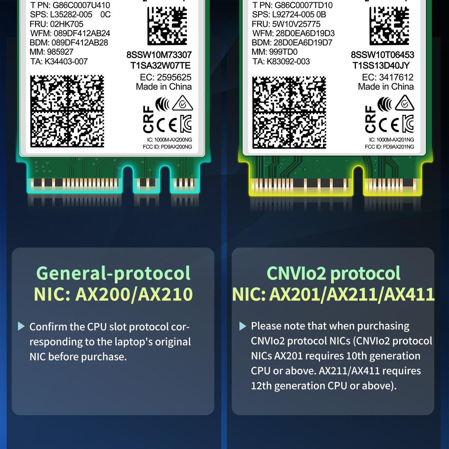 WiFi 6 Wireless Card Intel AX200 NGW, Bluetooth 5.2, 2400Mbps Network Adapter for Laptop Support Windows 10/11 (64bit) M.2/NGFF