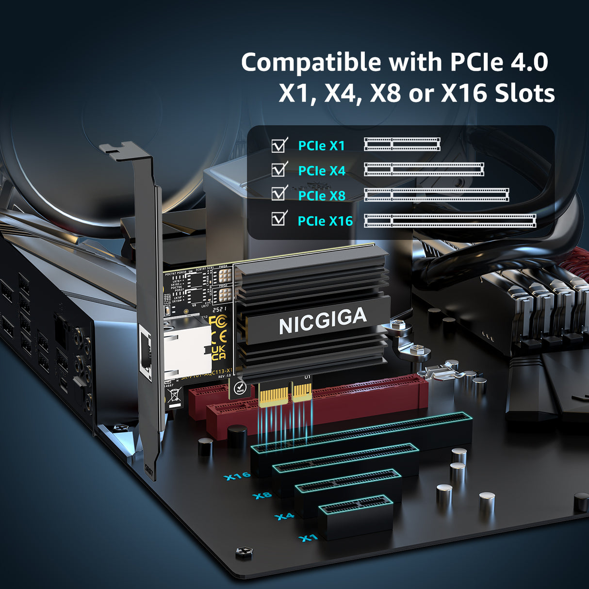 10G Base-T PCI-e4.0 X1 Network Card, Marvell AQC113 Controller, NICGIGA 10Gb Ethernet Adapter Support WOL, 10Gbe RJ45 Port NIC Card, Windows10/11/Windows Server/Linux