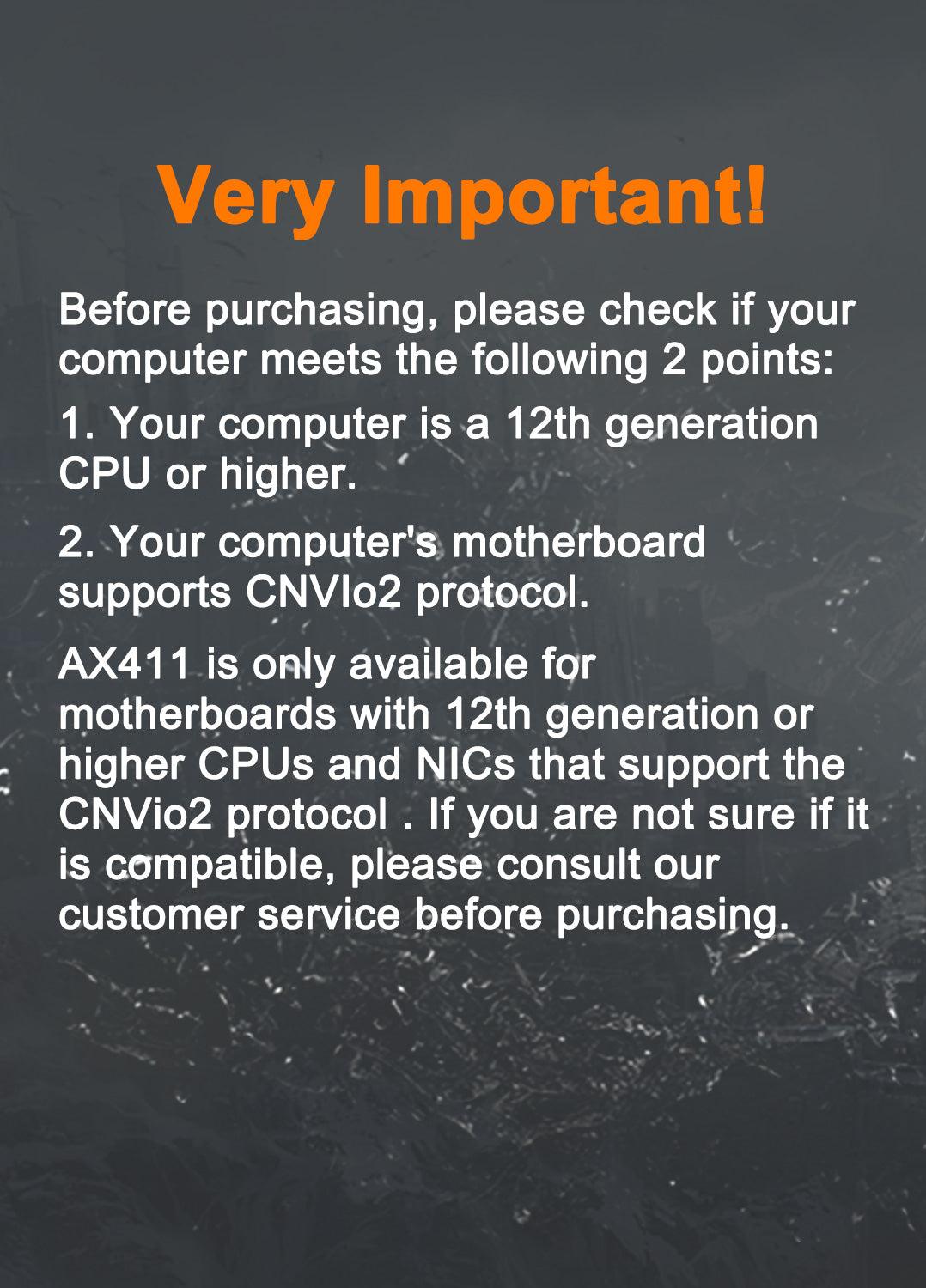 WiFi 6E Wireless Card Intel AX411 NGW. Only Support CNVio2 Protocol and Intel 12/13th Generation CPU, Bluetooth 5.3, Tri-Band 5400Mbps, Network Adapter for Laptop Support Windows 10/11 (64bit),Linux. - NICGIGA