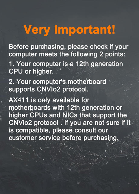 WiFi 6E Wireless Card Intel AX411 NGW. Only Support CNVio2 Protocol and Intel 12/13th Generation CPU, Bluetooth 5.3, Tri-Band 5400Mbps, Network Adapter for Laptop Support Windows 10/11 (64bit),Linux. - NICGIGA