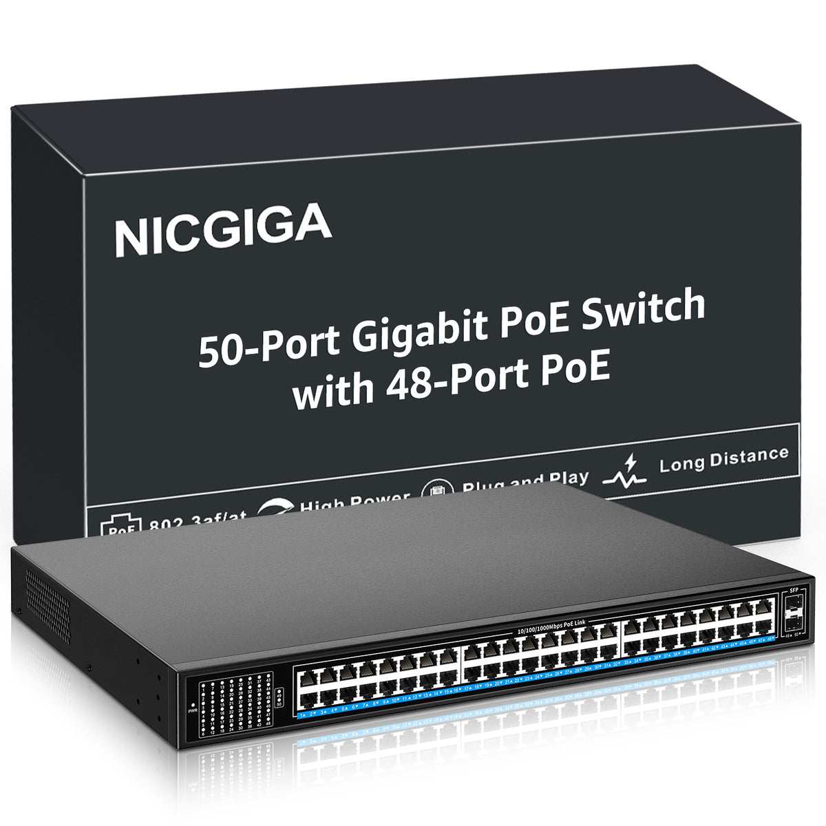 48 Port Gigabit PoE Switch Unmanaged with 48 Port IEEE802.3af/at 