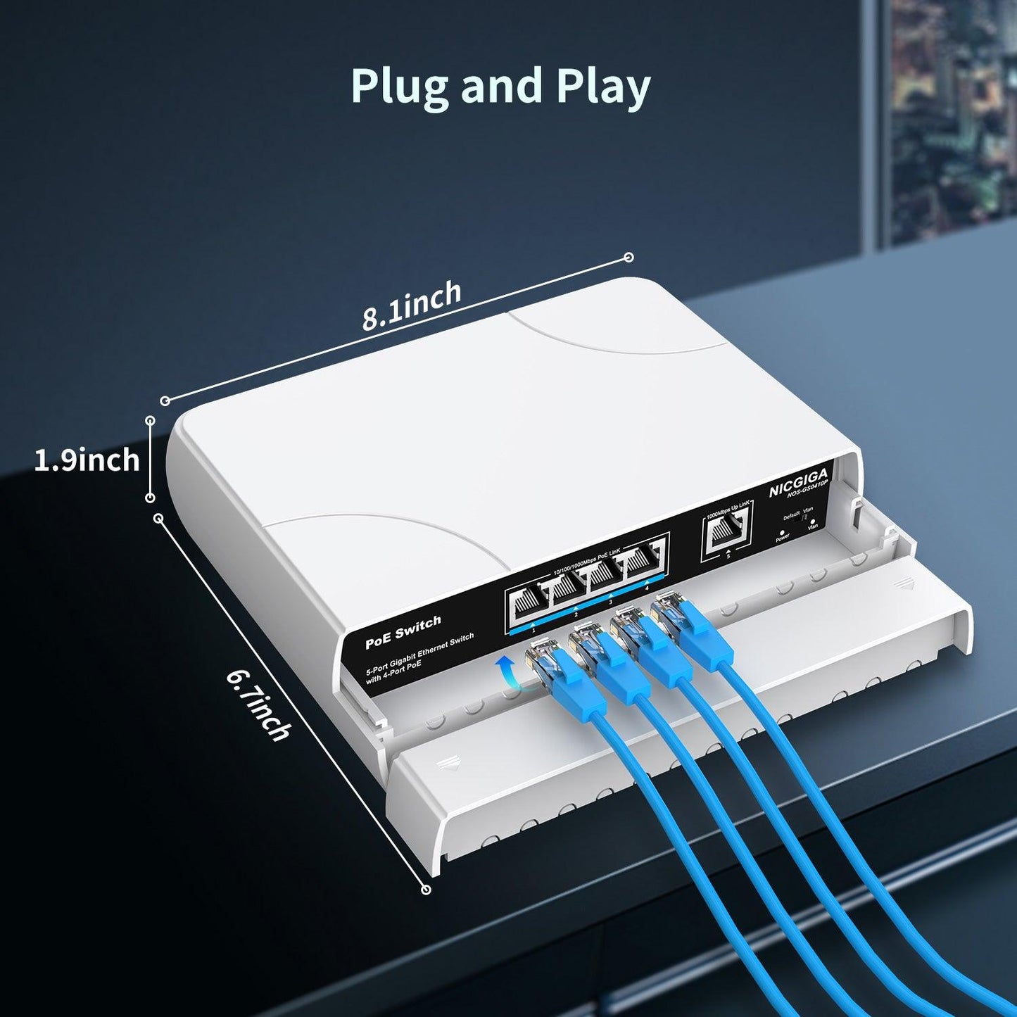 Outdoor Waterproof 4-Port Gigabit PoE Switch with 4 Port PoE+@78W + 1000Mbps Uplink Port, NICGIGA 5 Port IEEE802.3af/at Power Over Ethernet Switch Unmanaged with VLAN Function, Plug & Play