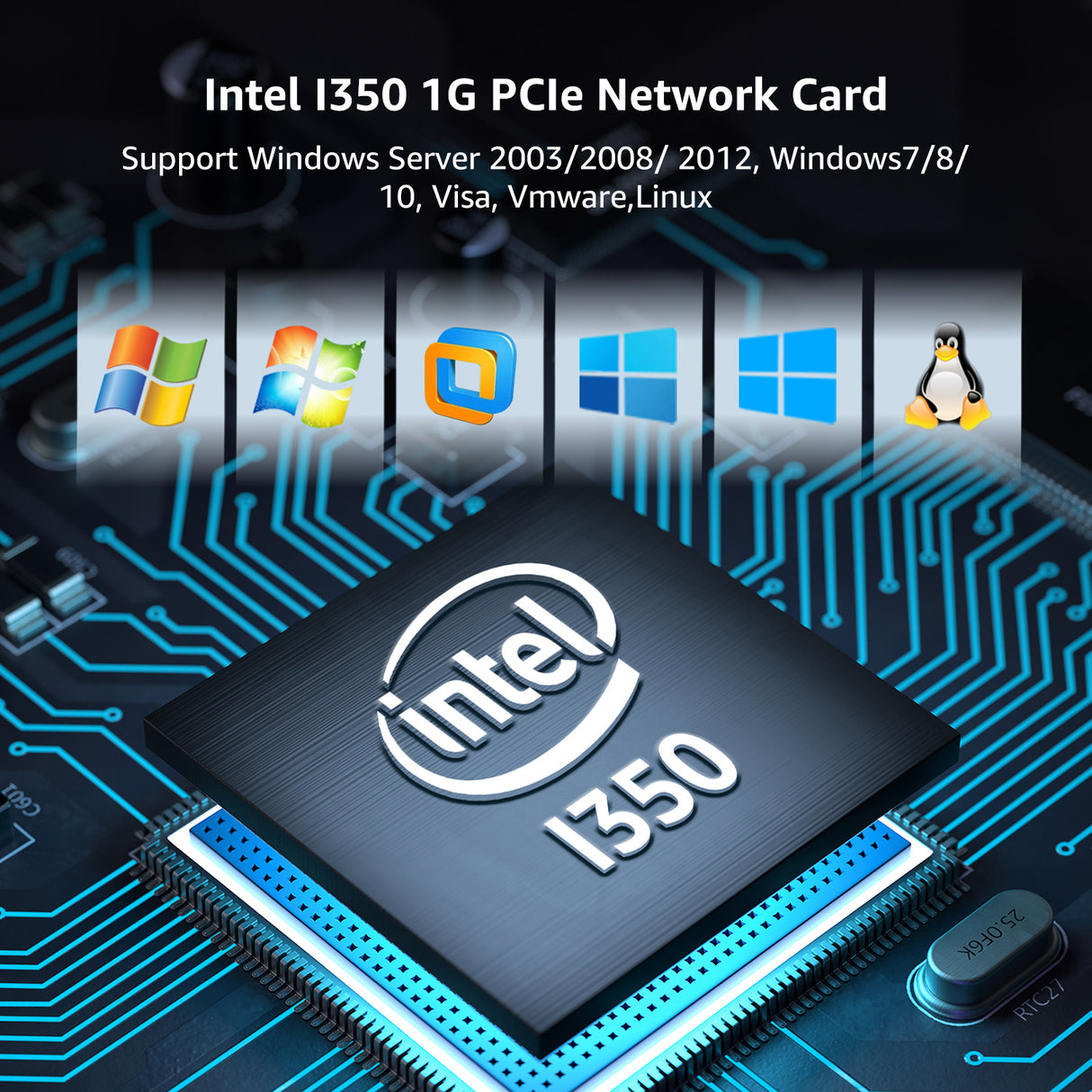 4 Port Gigabit Base-T Network Card, Intel I350 Controller, NICGIGA 4 Port 1G PCIe Ethernet Adapter, 4 x 1Gbe RJ45 Port NIC Card, Windows10/11/Windows Server/Linux