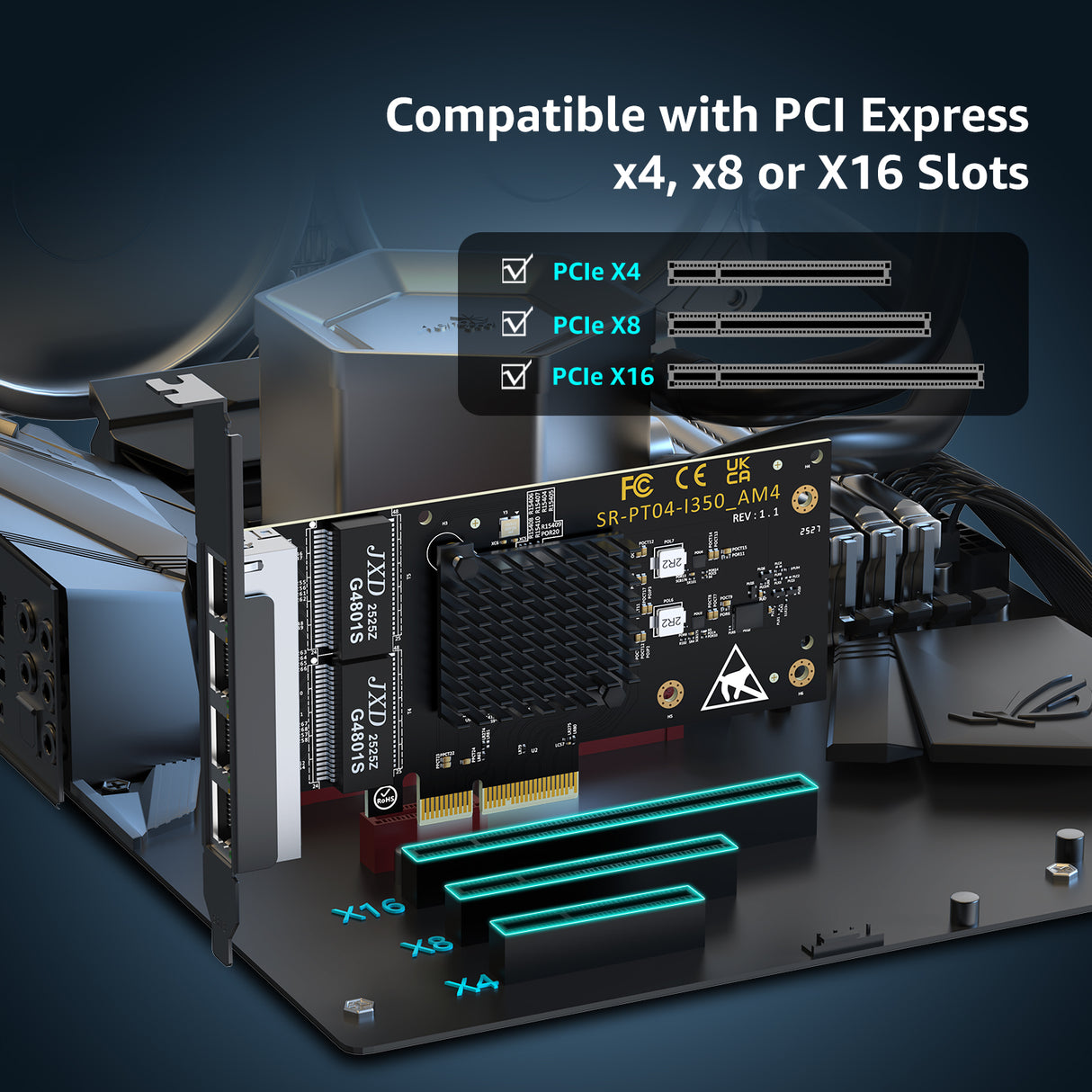 4 Port Gigabit Base-T Network Card, Intel I350 Controller, NICGIGA 4 Port 1G PCIe Ethernet Adapter, 4 x 1Gbe RJ45 Port NIC Card, Windows10/11/Windows Server/Linux