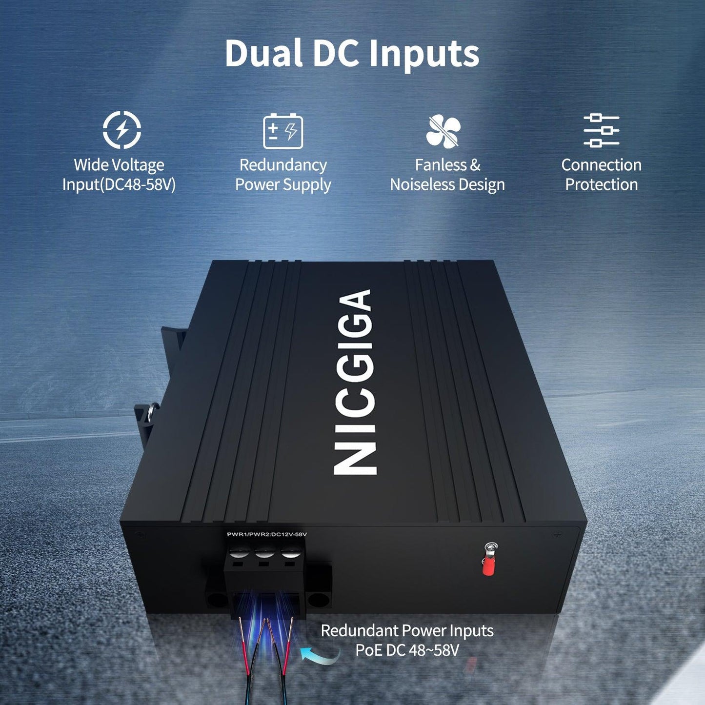 NICGIGA 5 Port Industrial Gigabit PoE Switch, with 4 x IEEE802.3af/at 30W PoE Ports @125W. IP40 Metal Enclosure, DIN-Rail, Compact PoE Power for Solar Power/RV Truck/VoIP Systems.
