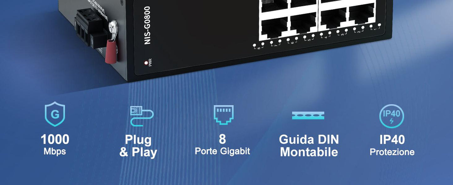 NICGIGA 8 Port Hardened Industrial Gigabit Ethernet Switch, with 8 x 1000Mbps RJ45 Ports Unmanaged Network Switch. DIN-Rail & Mount, IP40 Metal Enclosure(-30° to 75°)