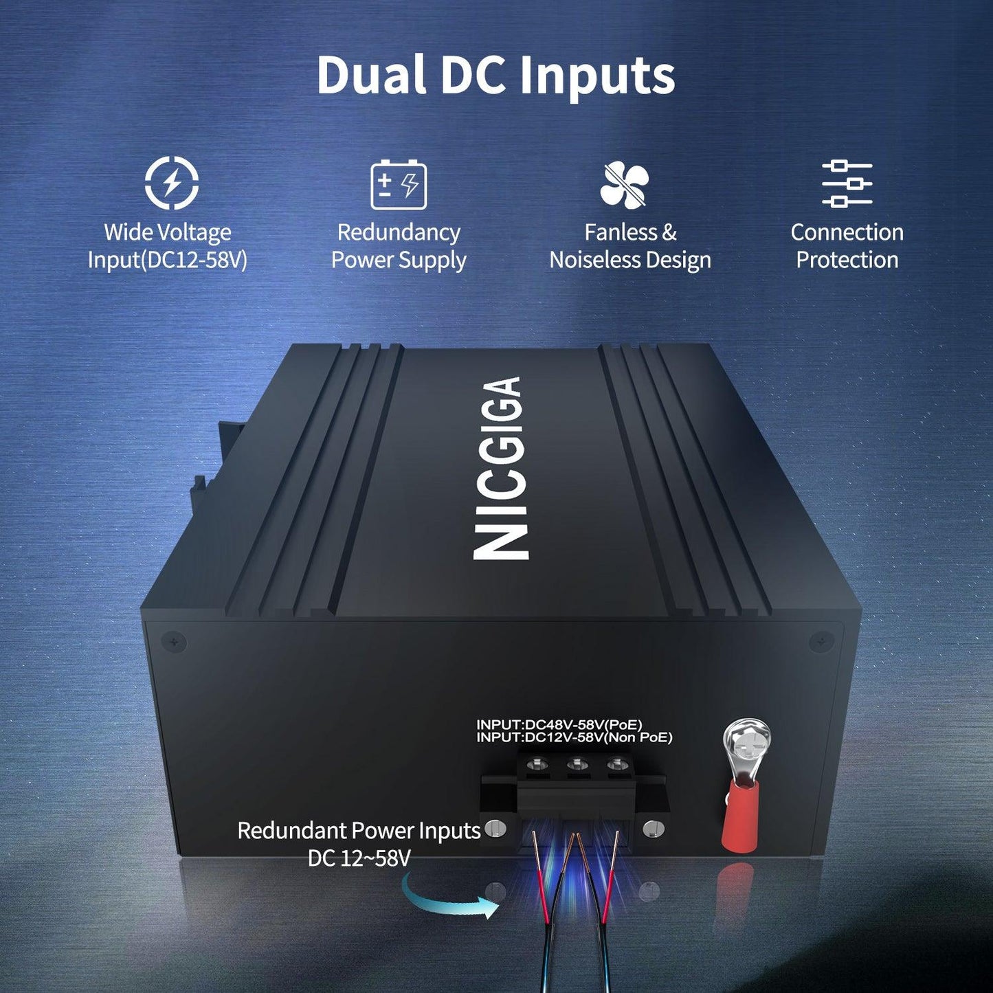 NICGIGA 5 Port Hardened Industrial Gigabit DIN-Rail Ethernet Switch, with 4 x 1000Mbps Ports, 1 Gigabit UPLink Port Industrial Network Switch. IP40 Metal Enclosure(-30° to 75°)