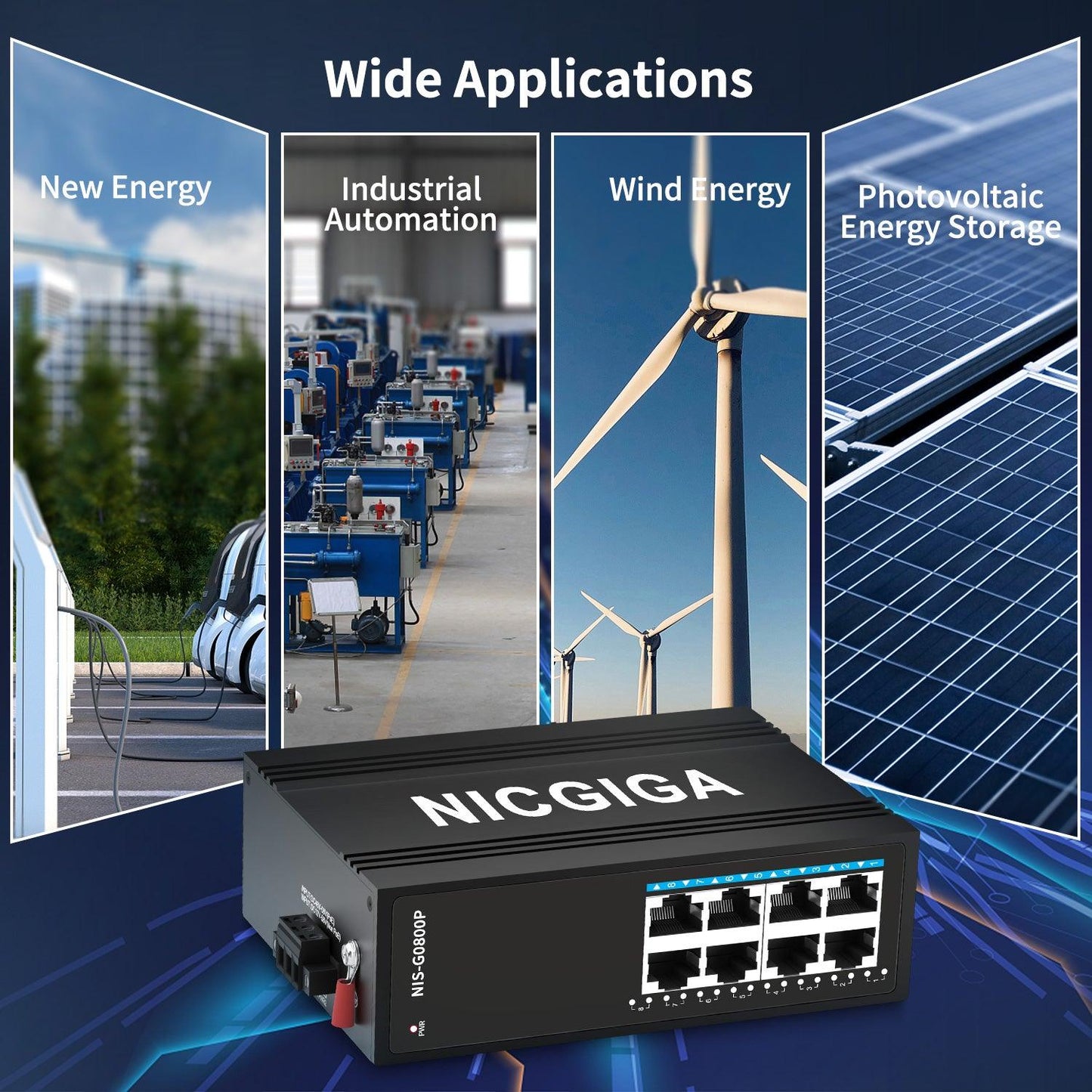 NICGIGA 8 Port Industrial Gigabit PoE Switch DIN-Rail, with 8 x IEEE802.3af/at 30W PoE Ports @245W Port Industrial PoE Network Ethernet Switch. IP40 Metal Enclosure(-30° to 75°)