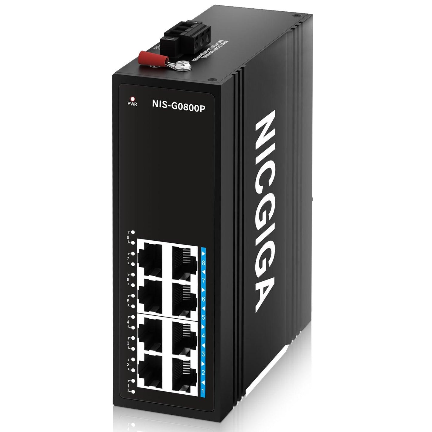 NICGIGA 8 Port Industrial Gigabit PoE Switch DIN-Rail, with 8 x IEEE802.3af/at 30W PoE Ports @245W Port Industrial PoE Network Ethernet Switch. IP40 Metal Enclosure(-30° to 75°)