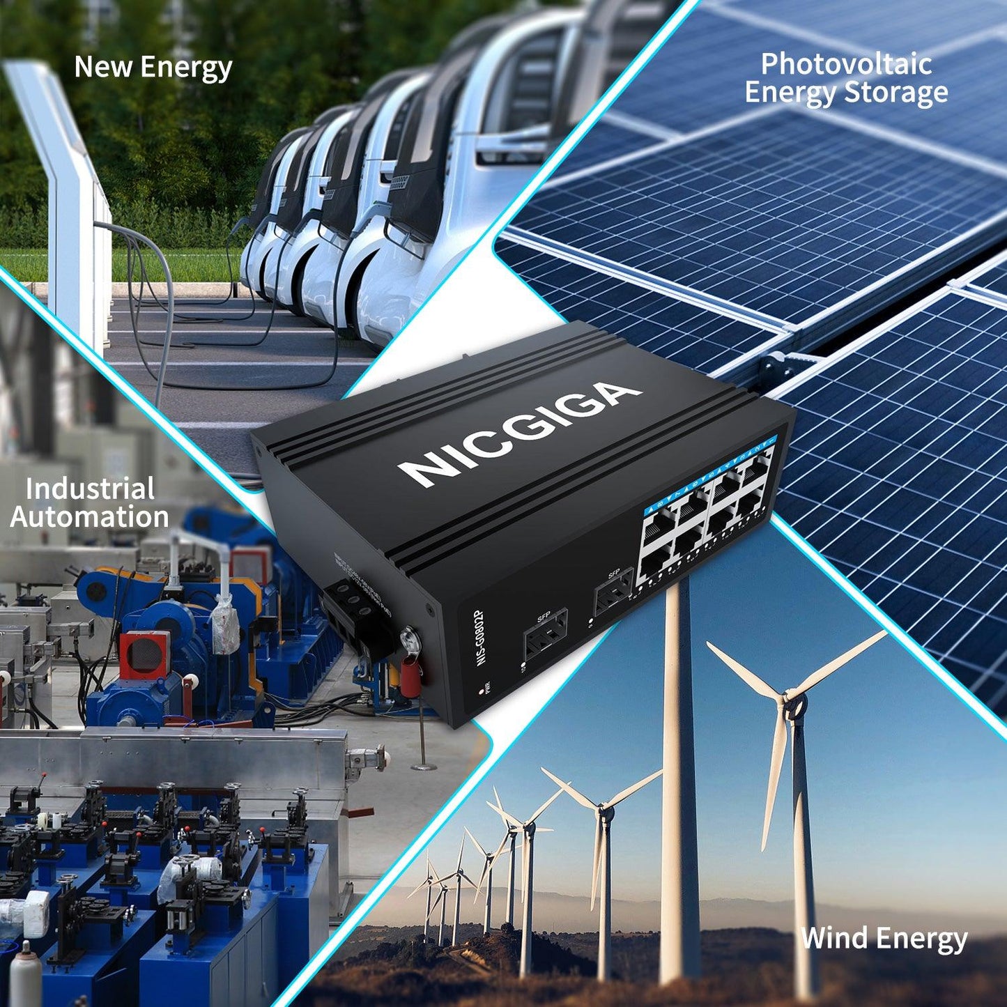 NICGIGA 8 Port Industrial Gigabit PoE Ethernet DIN-Rail Switch, with 8 x 30W PoE Ports @245W + 2 SFP Uplink Network Switch. IP40 Metal Enclosure(-30° to 75°)