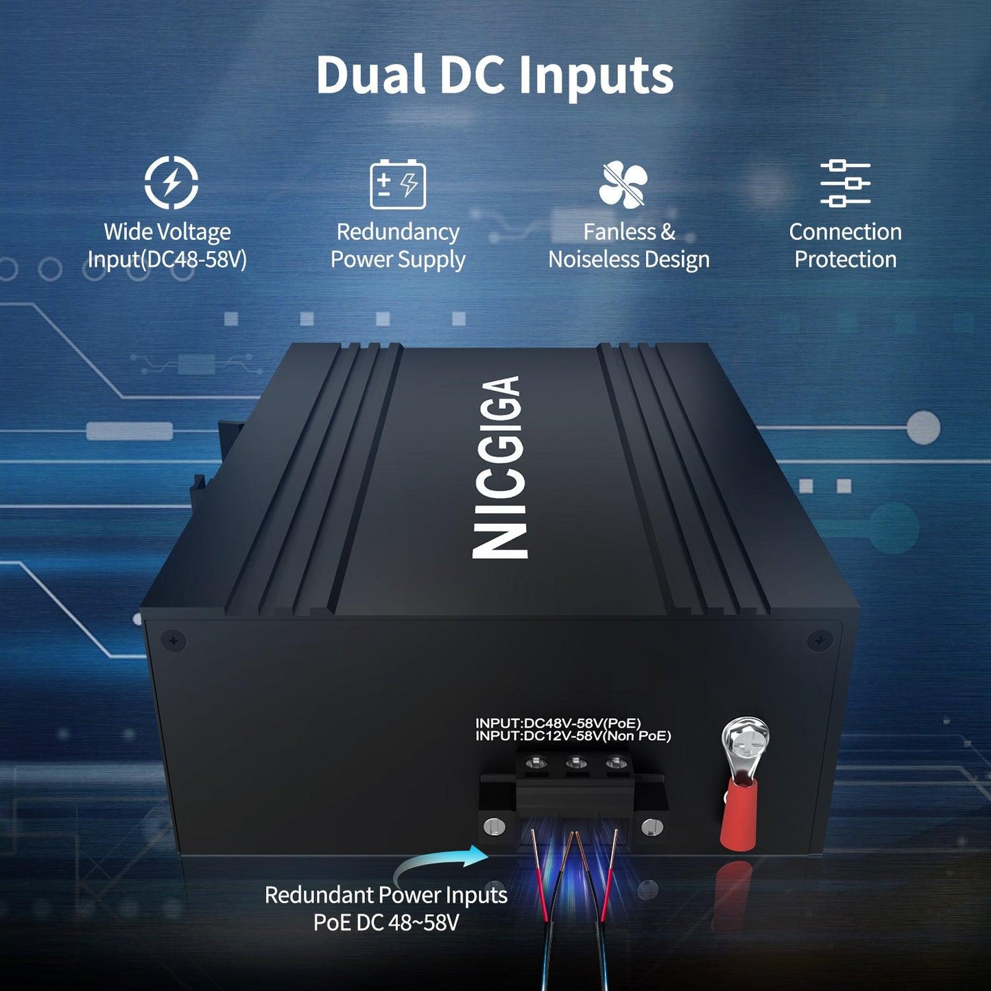 NICGIGA 8 Port Industrial Gigabit PoE Ethernet DIN-Rail Switch, with 8 x 30W PoE Ports @245W + 2 SFP Uplink Network Switch. IP40 Metal Enclosure(-30° to 75°)