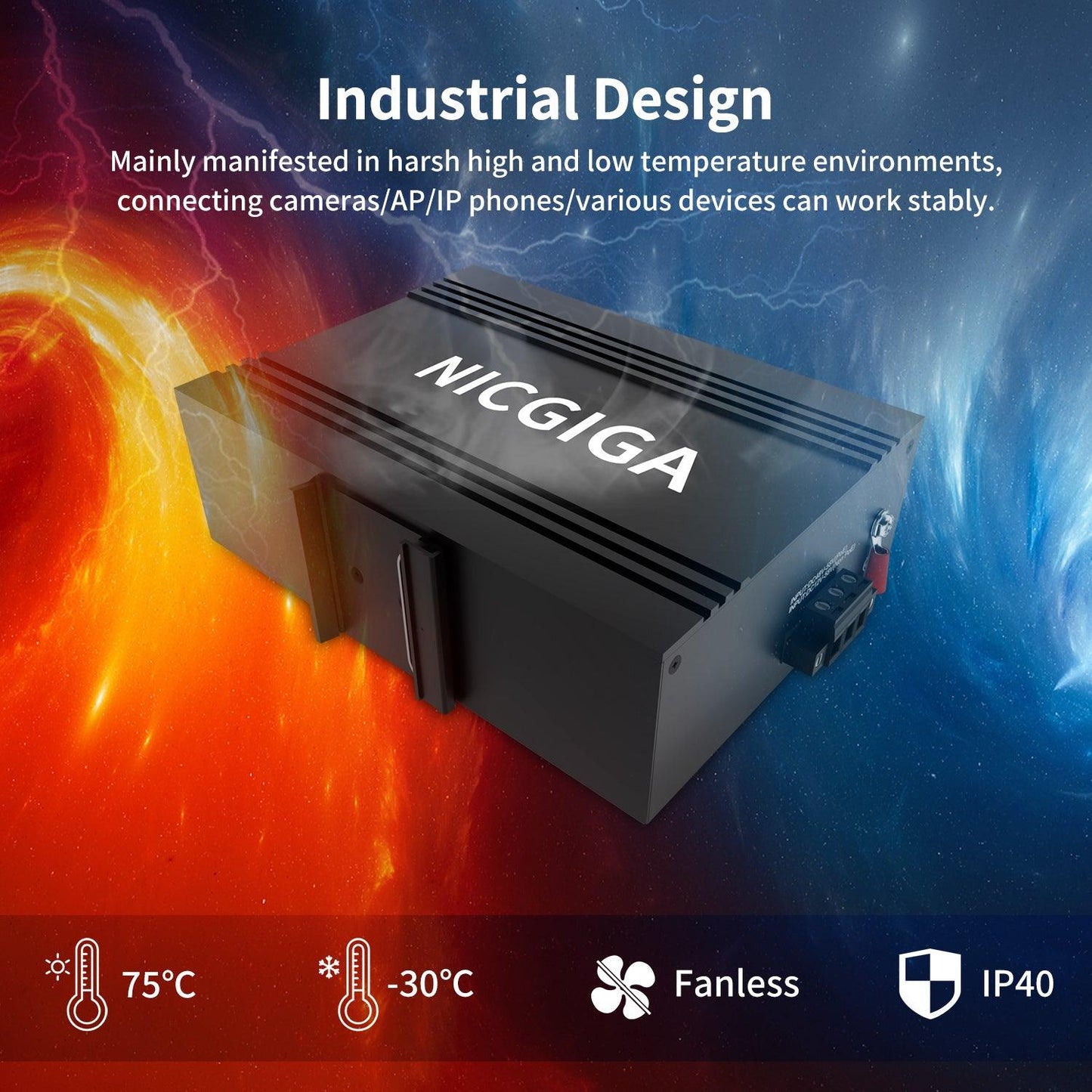 NICGIGA 8 Port Industrial Gigabit PoE Ethernet DIN-Rail Switch, with 8 x 30W PoE Ports @245W + 2 SFP Uplink Network Switch. IP40 Metal Enclosure(-30° to 75°)