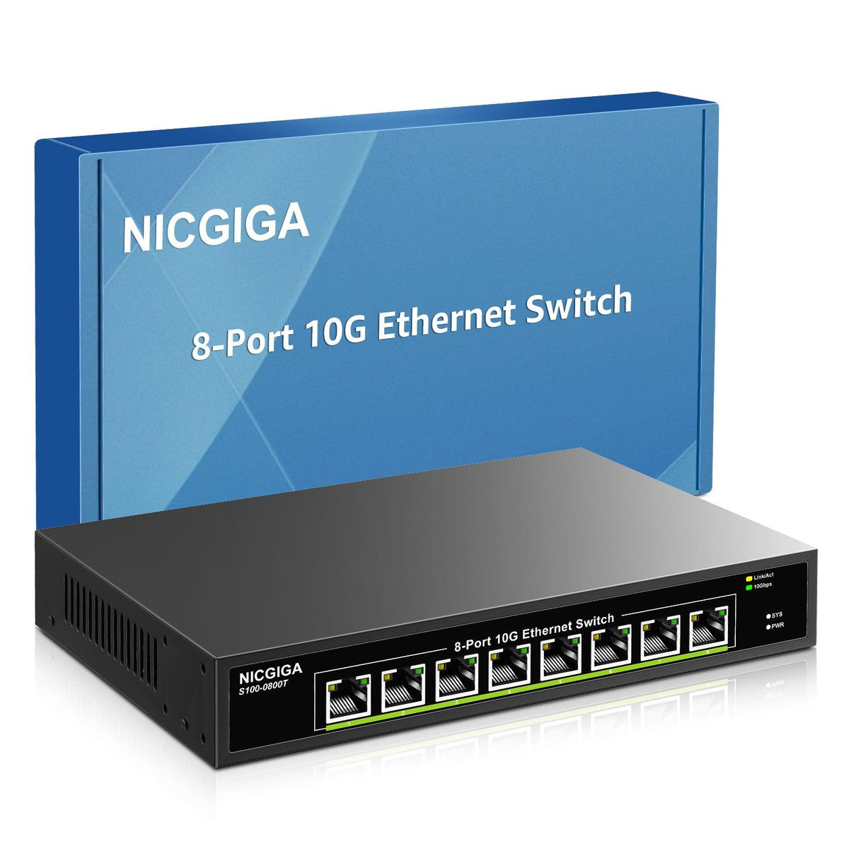 8 Port 10G Ethernet Switch Unmanaged, Auto-Negotiation, Plug and Play ...