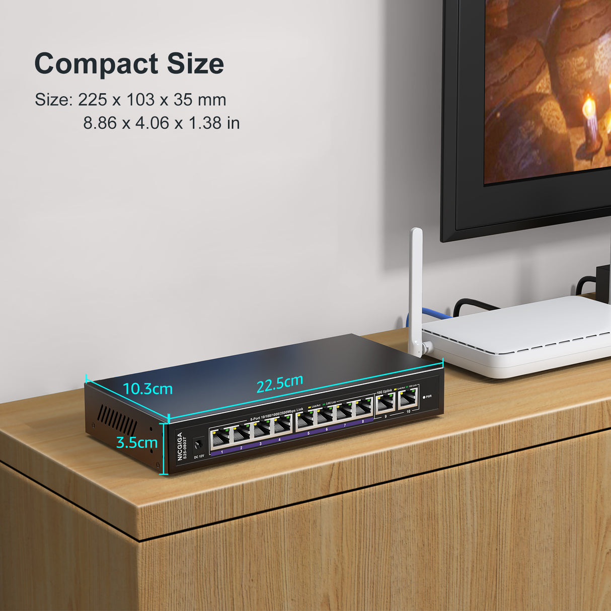 10Gbe Ethernet Switch Unmanaged with 2 x 10Gb RJ45 Ports ➕ 8 x 2.5Gb Base-T Ports, Desktop/Wall Mount NICGIGA 10 Port 10Gbps Network Switch for Wireless AP, NAS, PC