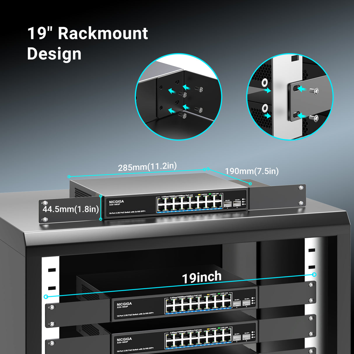 16 Port 2.5G PoE Switch Unmanaged with 16 Port 2.5Gb Base-T PoE+@250W + 2 x 10G SFP+ Uplink, NICGIGA 18 Port 2.5Gbe IEEE802.3af/at Power Over Ethernet Switch, Support WiFi6 AP, NAS, 4K PoE Camera NVR.