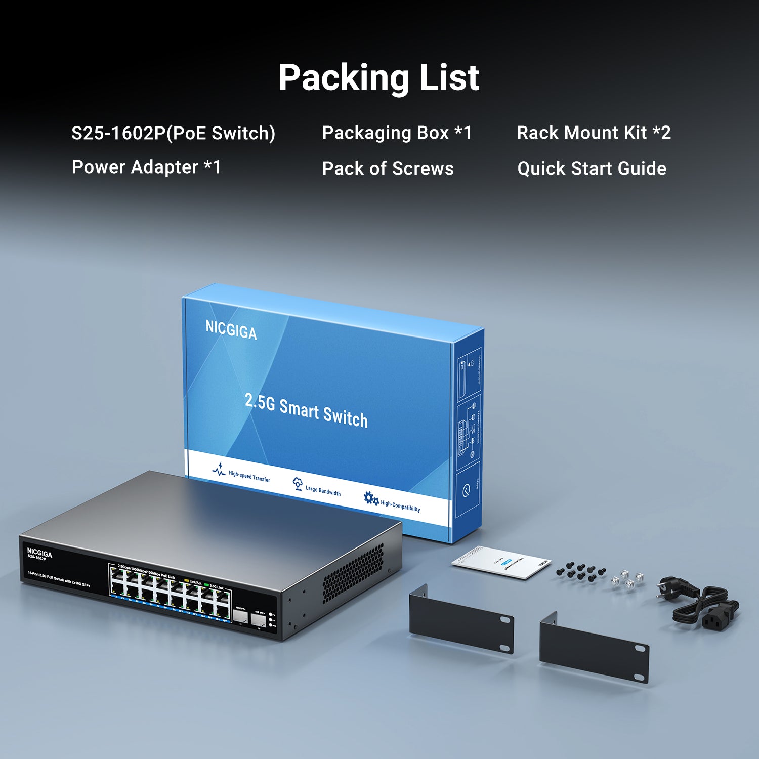 16 Port 2.5G PoE Switch Unmanaged with 16 Port 2.5Gb Base-T PoE+@250W + 2 x 10G SFP+ Uplink, NICGIGA 18 Port 2.5Gbe IEEE802.3af/at Power Over Ethernet Switch, Support WiFi6 AP, NAS, 4K PoE Camera NVR.
