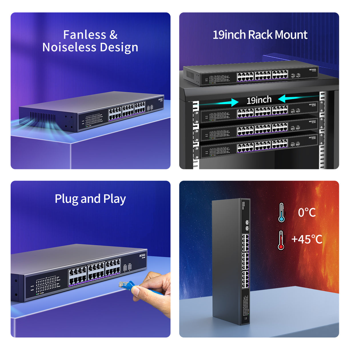 24 Port 2.5G ➕ 2 Port 10G SFP+ Ethernet Switch, NICGIGA 26 Port 2.5Gb Network Switch Unmanaged, Plug & Play, Desktop or 19-inch Rack Mount, Fanless Metal Design.