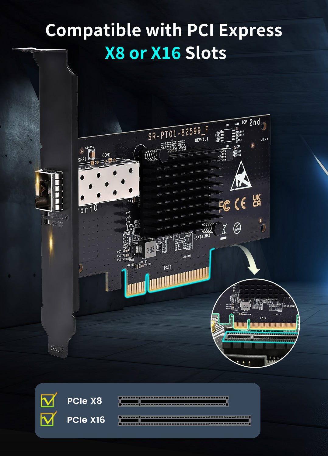 Carte réseau SFP+ PCI-e 10 Go, contrôleur Intel 82599 (X520-DA1), adaptateur Ethernet NICGIGA 10 Gbit/s, port SFP 10 Gbe, carte NIC 10 G, prise en charge Windows/Windows Server/Linux/VMware