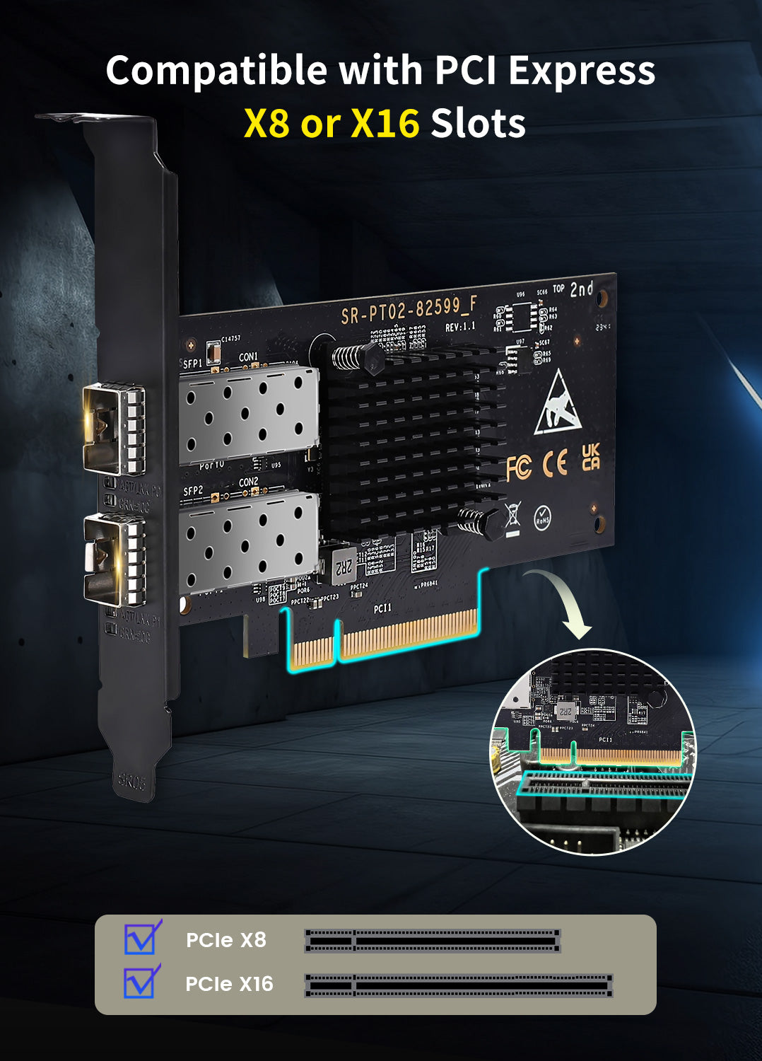 Carte réseau PCI-e SFP double LAN 10 Go, contrôleur Intel 82599 (X520-DA2), adaptateur Ethernet NICGIGA 10 Gbit/s, 2 ports SFP 10 Gbe, carte NIC 10 G, prise en charge Windows/Windows Server/Linux/VMware
