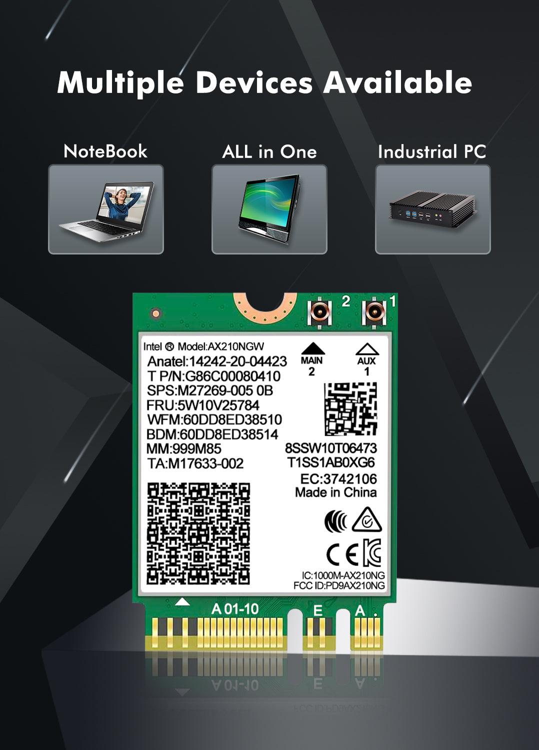 WiFi 6E Wireless Card Intel AX210 NGW Bluetooth 5.3 Tri-Band 5400Mbps Network Adapter for Laptop Support Windows 10/11 (64bit) M.2/NGFF