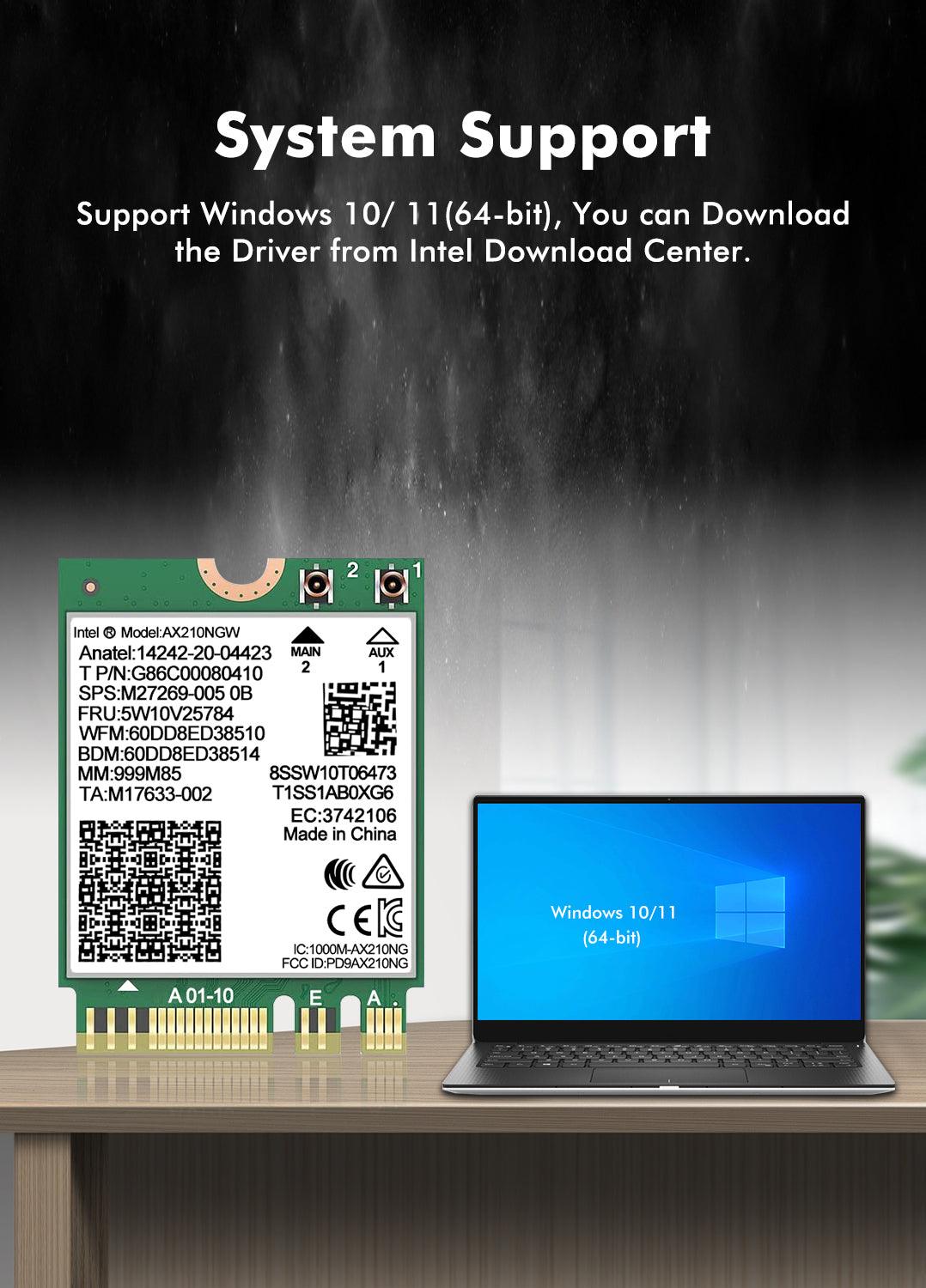 WiFi 6E Wireless Card Intel AX210 NGW Bluetooth 5.3 Tri-Band 5400Mbps Network Adapter for Laptop Support Windows 10/11 (64bit) M.2/NGFF