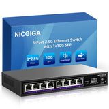 NICGIGA 8-Port-2,5-G-Ethernet-Switch + 10-G-SFP-Uplink, nicht verwalteter 2,5-Gbit-Netzwerk-Switch, One-Key-VLAN, Plug &amp; Play, Desktop-/Wandmontage, lüfterloses Metalldesign. 