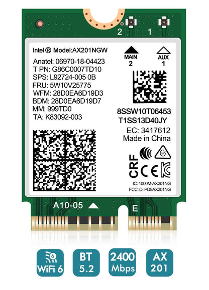 WiFi 6 Wireless Card Intel AX201 NGW M.2: CNVio2, Bluetooth 5.2, 2400Mbps Network Adapter for Laptop Support Windows 10/11 (64bit) Only Available with Gen Intel 10+ CPU
