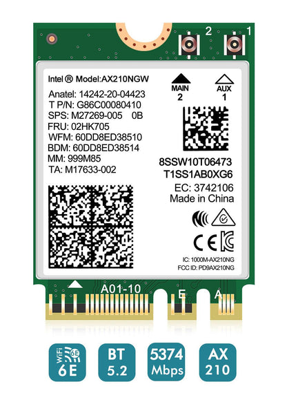 WiFi 6E Wireless Card Intel AX210 NGW Bluetooth 5.3 Tri-Band 5400Mbps Network Adapter for Laptop Support Windows 10/11 (64bit) M.2/NGFF
