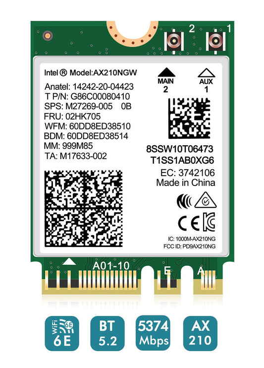 WiFi 6E Wireless Card Intel AX210 NGW Bluetooth 5.3 Tri-Band 5400Mbps Network Adapter for Laptop Support Windows 10/11 (64bit) M.2/NGFF