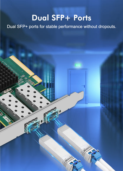 10Gb Dual LAN SFP PCI-e Network Card, Intel 82599(X520-DA2) Controller, NICGIGA 10Gbps Ethernet Adapter, 2 * 10Gbe SFP Port, 10G NIC Card, Support Windows/Windows Server/Linux/VMware