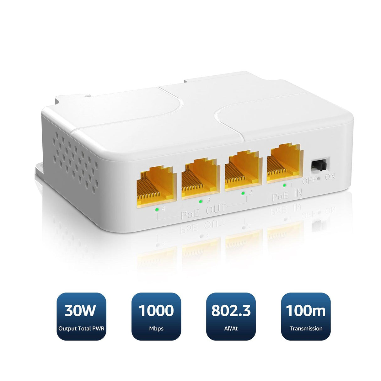 1 in 3 Out Gigabit PoE Extender, NICGIGA 3 Port PoE Repeater 100 Meters(328 ft),IEEE 802.3af/at Power Over Ethernet PoE Splitter to 3 PoE Devices Like IP Cameras, IP Phone, Wireless AP - NICGIGA