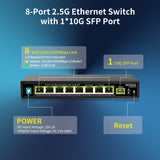 8 Port 2.5G Web Smart Managed Ethernet Switch with 10Gbps SFP Uplink,Compatible with 100/1000/2500Mbps Network, 2.5Gbps Management Switch Easy for 2.5Gb NAS,PC,WiFi6 Router,Wireless AP. - NICGIGA
