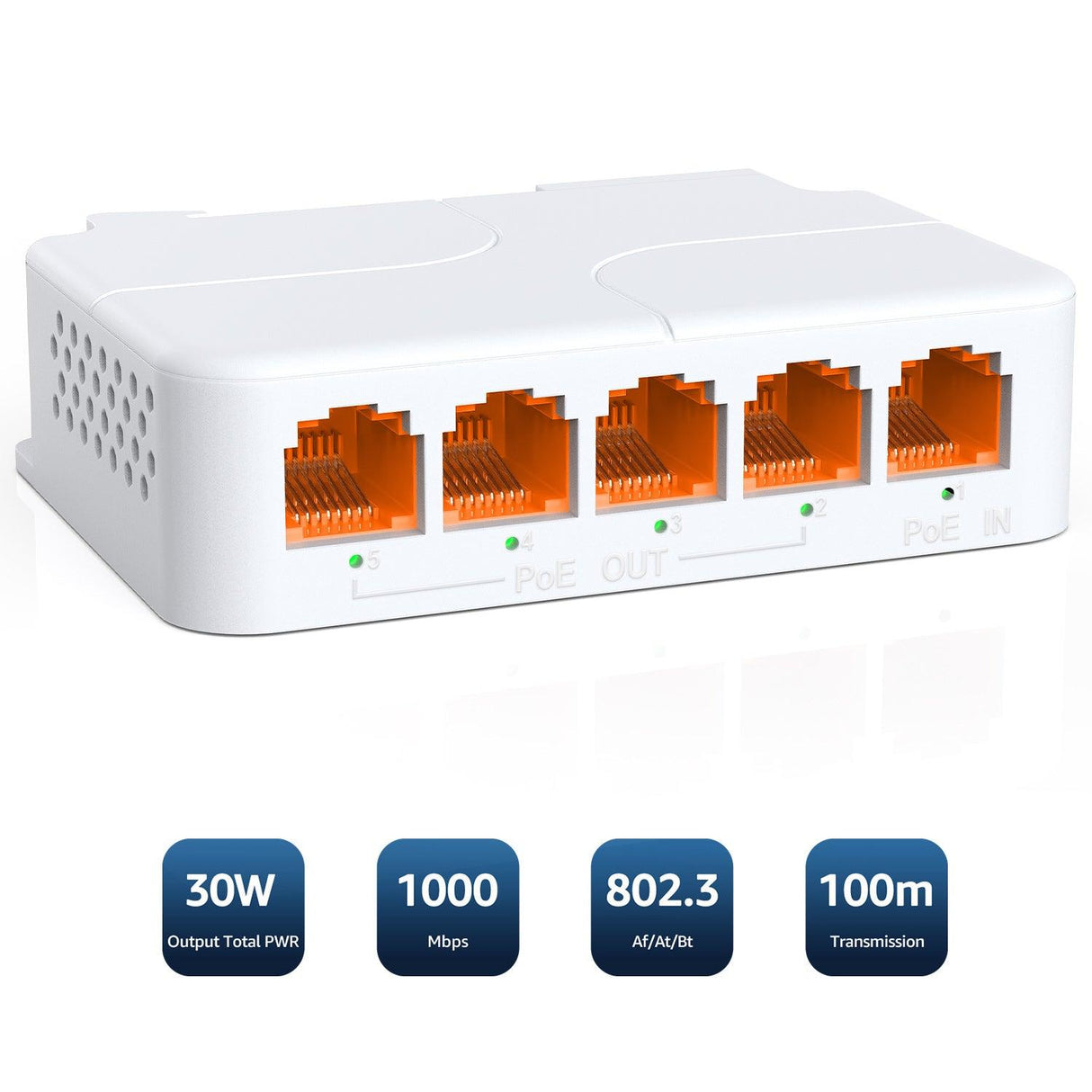 PoE Extender 1 in 4 Out, NICGIGA 5 Port 802.3af/at/bt PoE Repeater, Vlan, Extend 100 Meters(328 ft), Power Over Ethernet PoE Splitter. - NICGIGA