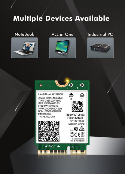 WiFi 6 Wireless Card Intel AX201 NGW M.2: CNVio2, Bluetooth 5.2, 2400Mbps Network Adapter for Laptop Support Windows 10/11 (64bit) Only Available with Gen Intel 10+ CPU