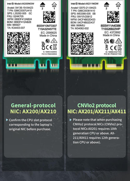 WiFi 6E Wireless Card Intel AX211 NGW M.2: CNVio2, Bluetooth 5.3, Tri-Band 5400Mbps, Network Adapter for Laptop Support Windows 10/11 (64bit), Linux, Chrome OS. Only Available with Gen Intel 12+ CPU