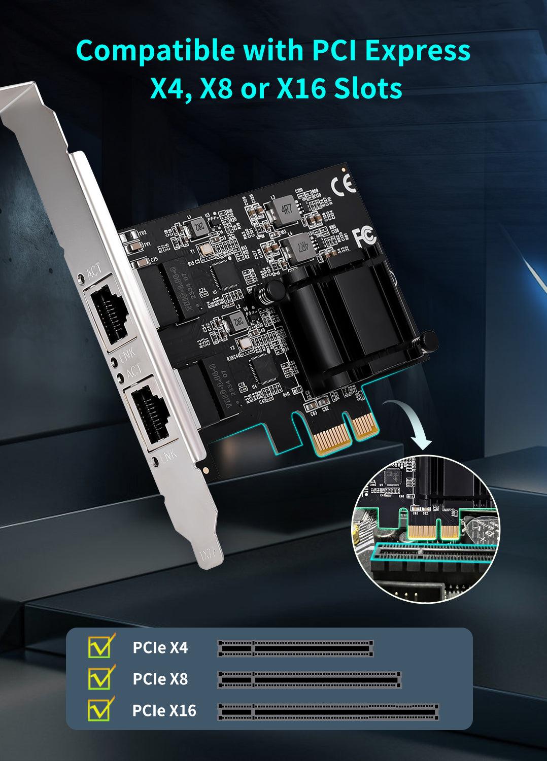 2 Port 2.5Gb PCIe Network Card, Dual LAN Port 2.5 Gigabit Ethernet Interface Adapter, with Realtek RTL8125B, Support NAS/PC, 2.5G NIC Compliant Windows/Linux/MAC OS - NICGIGA
