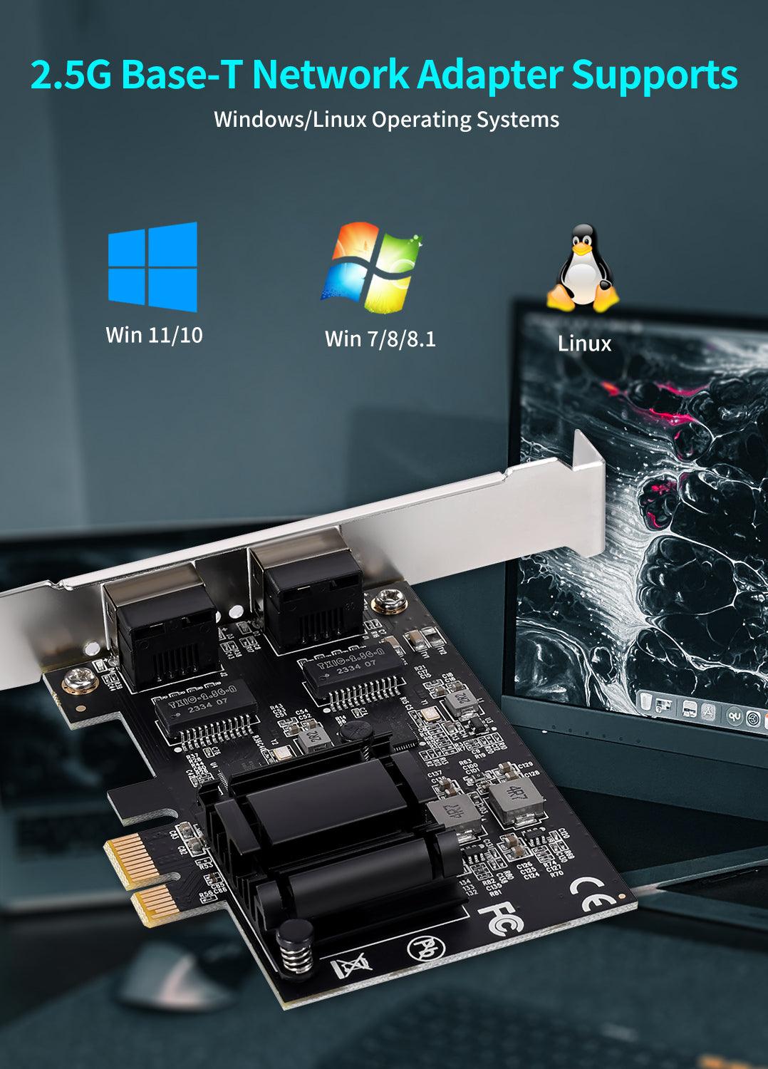 2 Port 2.5Gb PCIe Network Card, Dual LAN Port 2.5 Gigabit Ethernet Interface Adapter, with Realtek RTL8125B, Support NAS/PC, 2.5G NIC Compliant Windows/Linux/MAC OS - NICGIGA